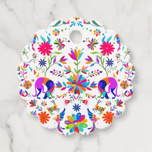 Weiden, Kaninchen und Vögel Otomi-Muster Geschenkanhänger (Vorderseite)