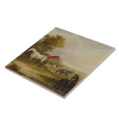 Weiden lassende Pferde: Ein grauer Stallion, der Fliese (Seite)