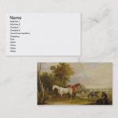 Weiden lassende Pferde: Ein grauer Stallion, der Visitenkarte (Vorne/Hinten)