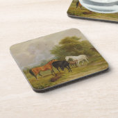 Weiden lassende Pferde: Stuten und Fohlen auf Getränkeuntersetzer (Linke Seite)