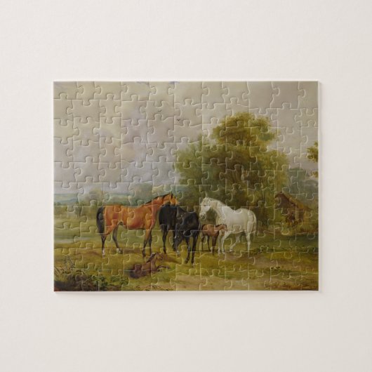 Weiden lassende Pferde: Stuten und Fohlen auf Puzzle (Horizontal)