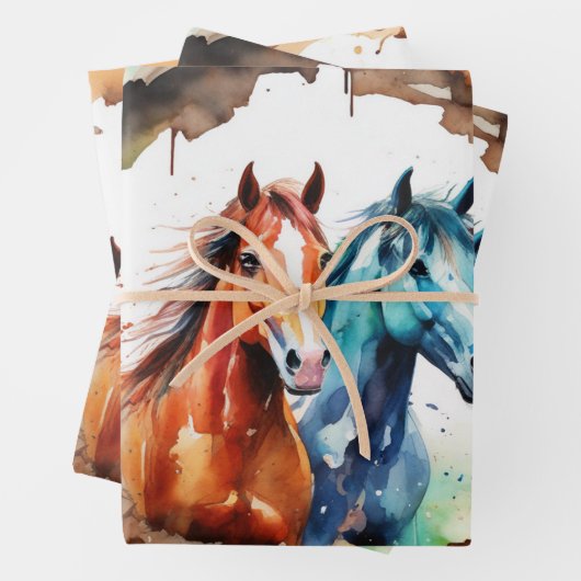 Weiden von Pferden auf der Wasserfarbenwiese Geschenkpapier Set (Beispiel)