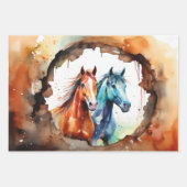 Weiden von Pferden auf der Wasserfarbenwiese Geschenkpapier Set (Vorderseite)