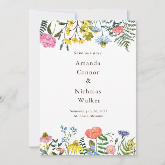 Weiden-Wildblumen Save the Date einladen Einladung (Vorderseite)