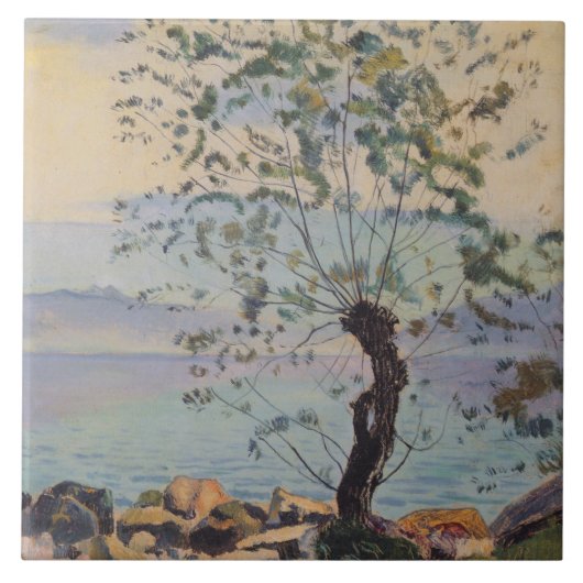 Weidenbaum am See (Schweizer Landschaft) Fliese (Vorderseite)