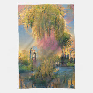 Weidenbaum der Zukunft bei Sonnenuntergang Geschirrtuch