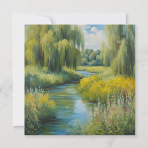 Weidenbäume und Wildblumen am Fluss im Sommer Karte