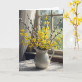Weidenkätzchen und Forsythienstrauß Karte (Gelbe Blume)