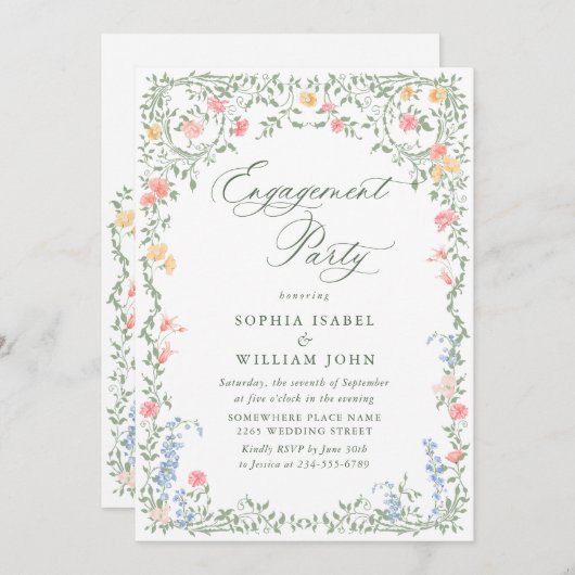 Weidenpastel Französische Rose Blumenkohl-PARTEI Einladung (Vorne/Hinten)