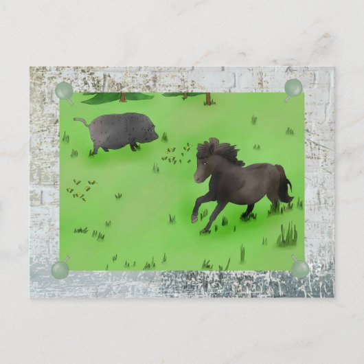 Weidepony und Schwein Postkarte (Vorderseite)