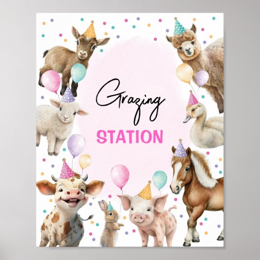Weidestation Farm Animals Girl Birthday Party Poster (Vorne)