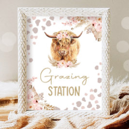 Weidestation Highlander Cow Boho Farm Birthday Poster