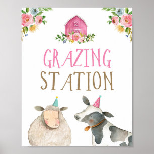 Weidestation Landtiere Barn Girl Birthday Poster