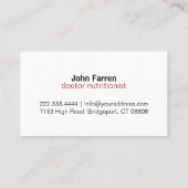 Weight Nutritionist Food Diet Dietologist Visitenkarte (Rückseite)