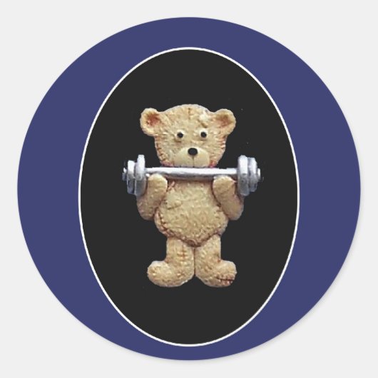 Weightlifting-Teddybär Runder Aufkleber (Vorderseite)