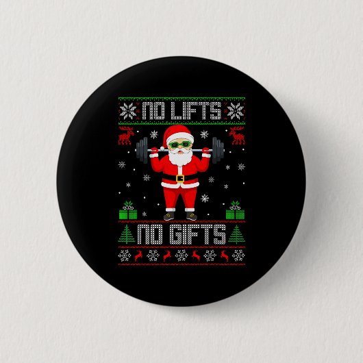 Weightlifting Workout Gym Santa Christmas Ugly Swe Button (Vorderseite)
