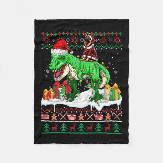 Weihdeutscher Schäferfahrer T-rex Weihnachtsschwei Fleecedecke (Vorderseite)