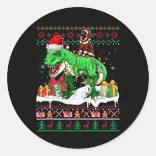 Weihdeutscher Schäferfahrer T-rex Weihnachtsschwei Runder Aufkleber