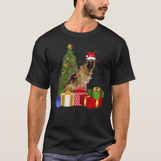 Weihdeutscher Schäferhund Dog Weihnachtsbaum Light T-Shirt (Vorderseite)