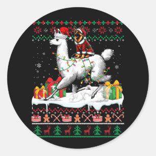 Weihdeutscher Schäferhund Riding Llama Weihnachtss Runder Aufkleber