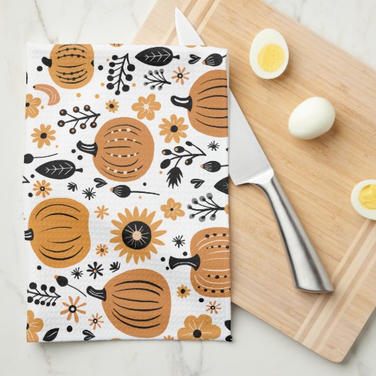 Weiher Kürbis und Fall Blumenmuster Geschirrtuch (Viertel Falte)