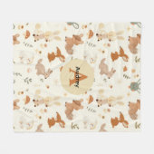 Weiher Waldtiere Grünmuster Fleecedecke (Vorderseite (Horizontal))