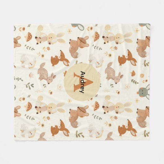 Weiher Waldtiere Grünmuster Fleecedecke (Vorderseite (Horizontal))