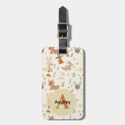 Weiher Waldtiere Grünmuster Gepäckanhänger (Vorderseite vertikal)