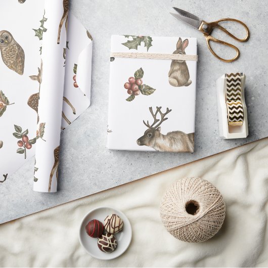 Weiher Waldtiere Grünmuster Geschenkpapier