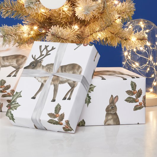 Weiher Waldtiere Grünmuster Geschenkpapier