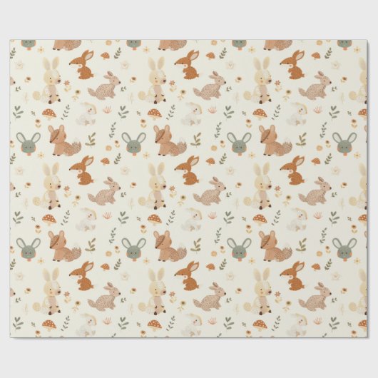 Weiher Waldtiere Grünmuster Geschenkpapier (Flach)