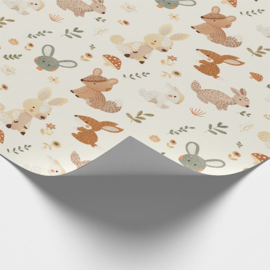 Weiher Waldtiere Grünmuster Geschenkpapier (Ecke)