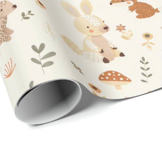 Weiher Waldtiere Grünmuster Geschenkpapier (Rolleneckpunkt)