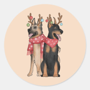 Weihnacht Hunde christmas Doberham German Shepherd Runder Aufkleber