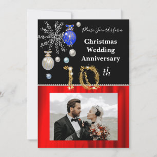 Weihnachten 10. Hochzeitstag Schwarz & Gold Einladung