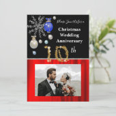 Weihnachten 10. Hochzeitstag Schwarz & Gold Einladung (Stehend Vorderseite)