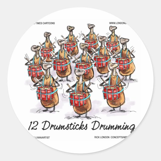 Weihnachten 12 Drumsticks Drumming Geschenke & T-S Runder Aufkleber (Vorderseite)