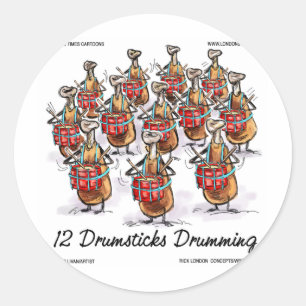 Weihnachten 12 Drumsticks Drumming Geschenke & T-S Runder Aufkleber