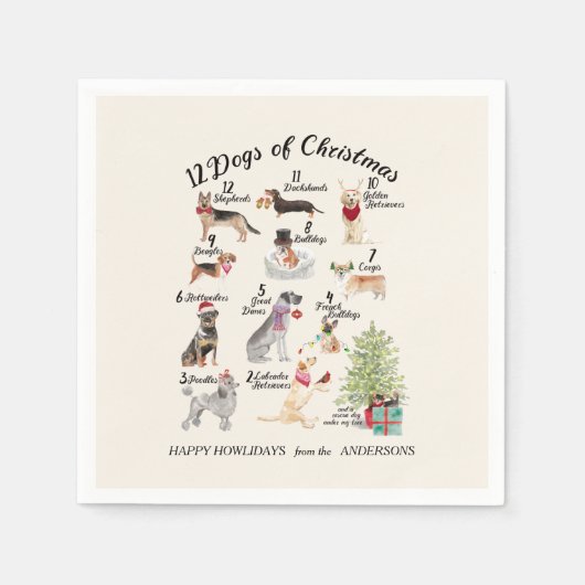 Weihnachten 12 Hunde Weihnachts Party Unterschrift Serviette (Vorderseite)