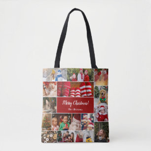 Weihnachten 15 FotoCollage mit Familienname Rot Tasche