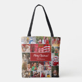 Weihnachten 15 FotoCollage mit Familienname Rot Tasche (Rückseite)