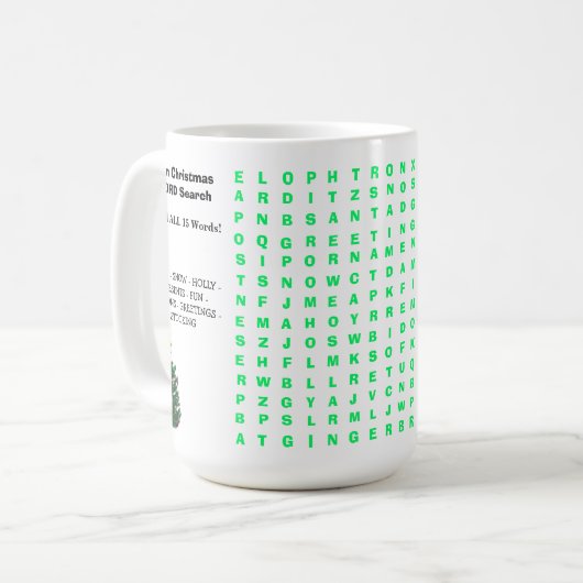 Weihnachten 15 Word Puzzle Spaß Kaffeetasse (Vorderseite Links)