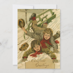 Weihnachten 1906 Jungen Schlittenfahren im Schnee Karte