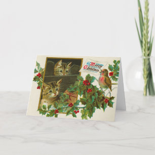 Weihnachten 1911 Katzen mit Vogel Fröhliche Weihna Karte