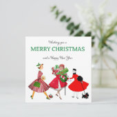 Weihnachten 1950 Vintage Damen Karte (Stehend Vorderseite)