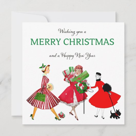 Weihnachten 1950 Vintage Damen Karte (Vorderseite)