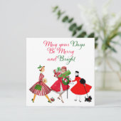 Weihnachten 1950 Vintage Damen Karte (Stehend Vorderseite)