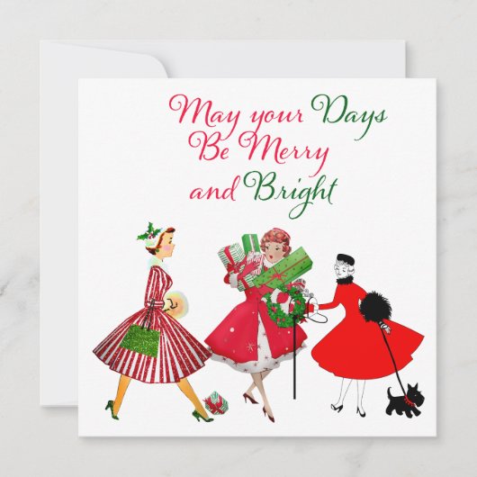 Weihnachten 1950 Vintage Damen Karte (Vorderseite)