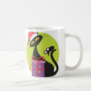 Weihnachten 1950er Jahre schwarze Katze schwarze M Kaffeetasse