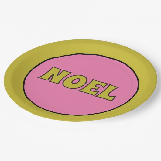 Weihnachten 1970er Jahre Retro Lettering Pink und Pappteller (Schrägansicht)